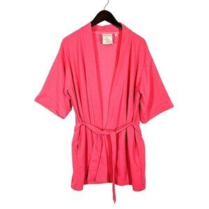 Women's M Aegean Apparel Waffle Thermal Short House Robe Tie Waist Barbie Pink